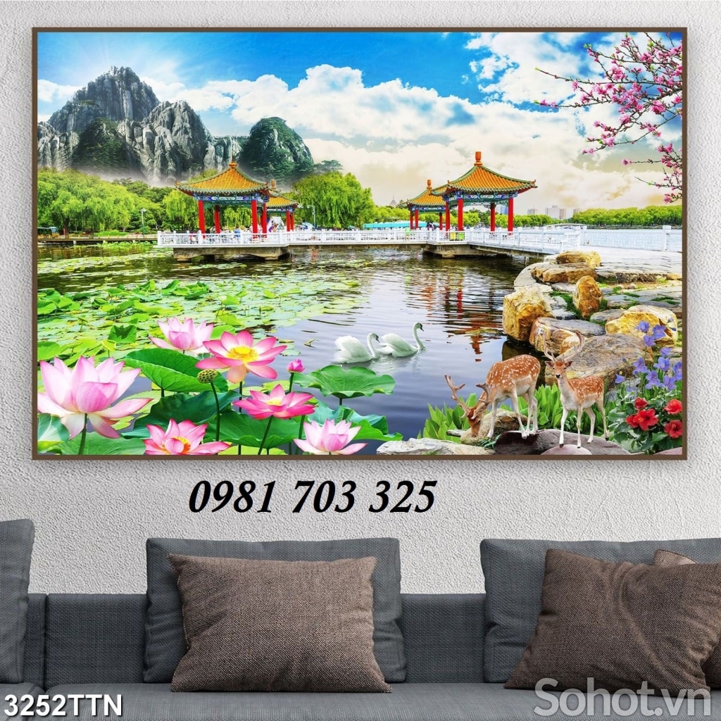 Tranh phong cảnh trang trí tường, gạch men 3D