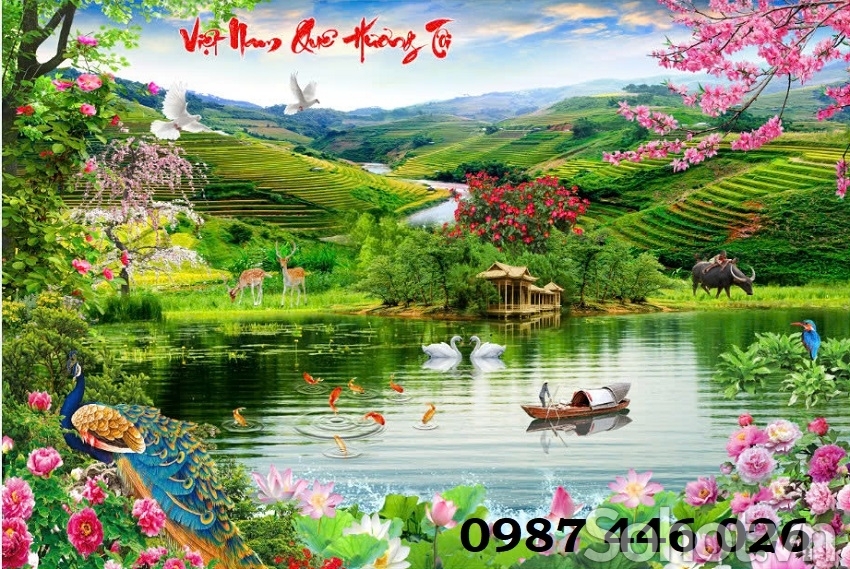 Gạch tranh 3d ốp tường làng quê HP2227