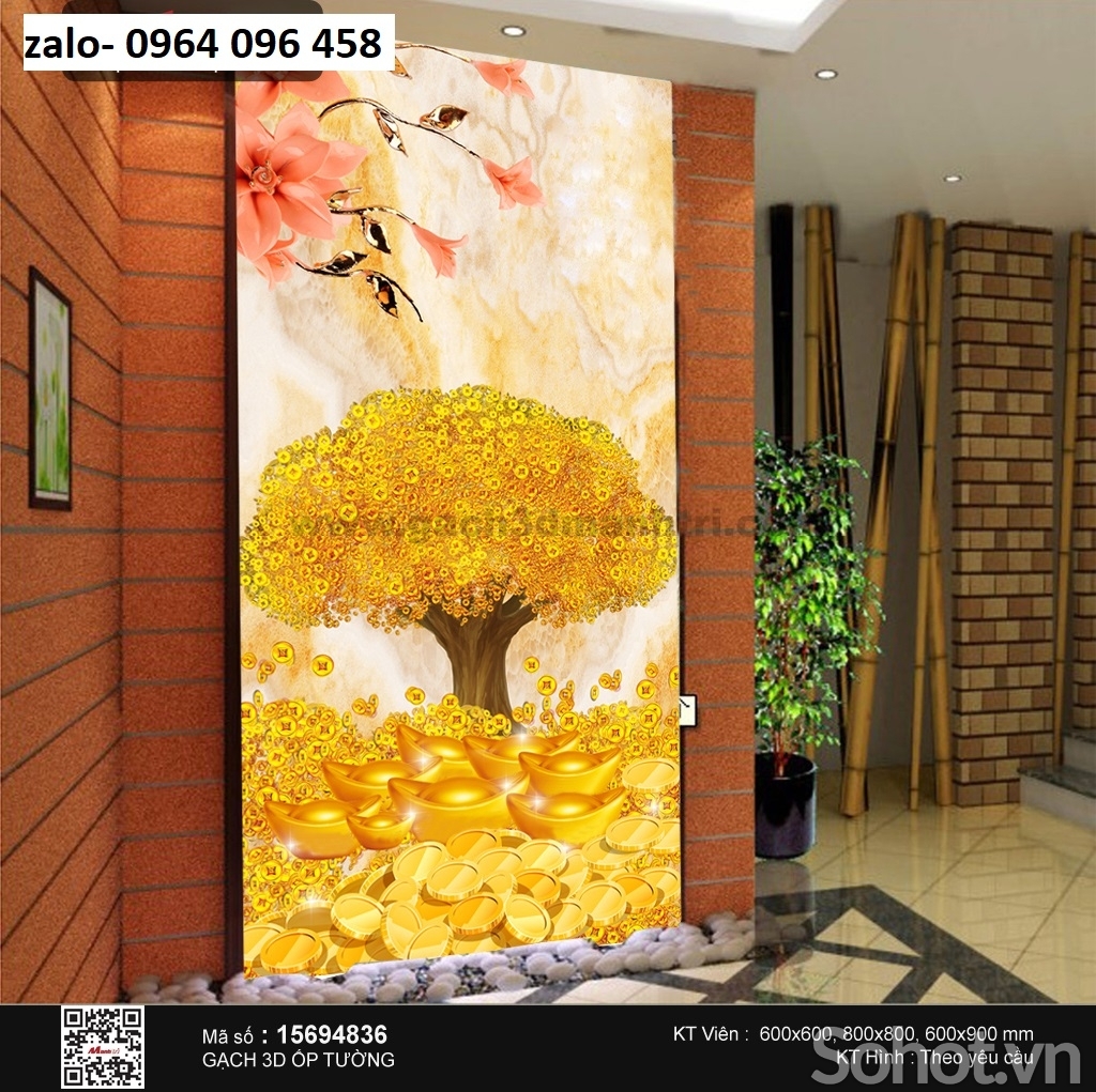 Tranh gạch 3d cây tiền vàng - CVB89