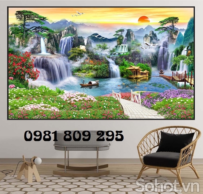 Tranh gạch men phong cảnh hoa đẹp 3d