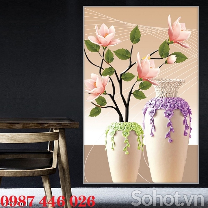 Gạch tranh ốp tường bình hoa nghệ thuật