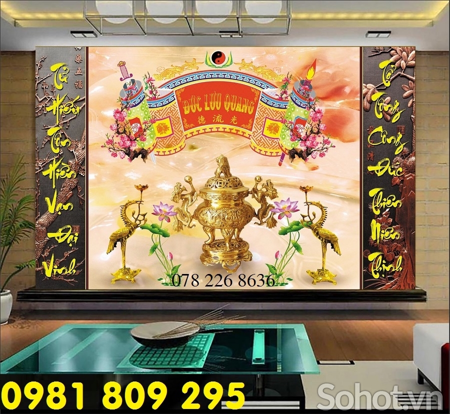 Gạch 3d trang trí phòng thờ câu đối