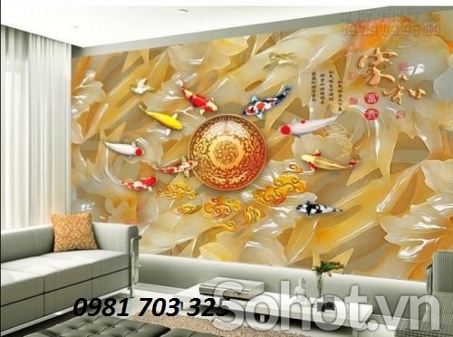 Gạch tranh ốp tường- tranh cá chép