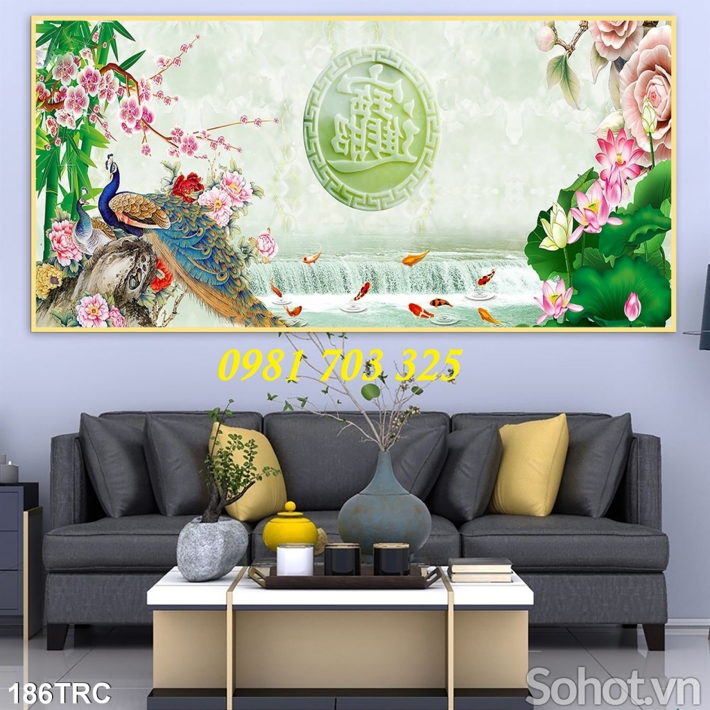 Tranh chim công 3D- gạch tranh trang trí