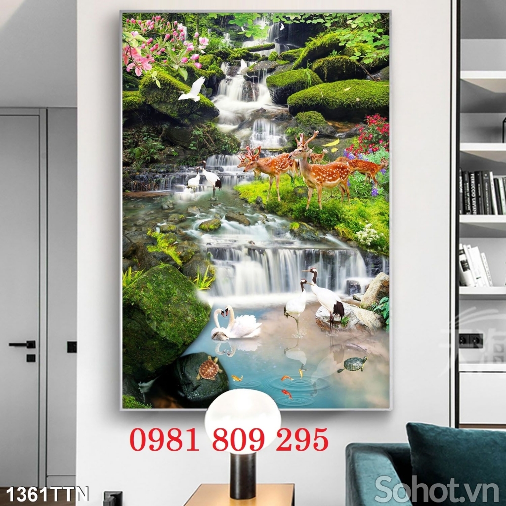 Gạch tranh 3d thác nước khổ đứng HGG4