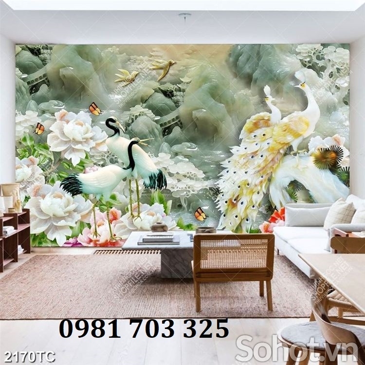 Tranh gạch men chim hạc phong thủy 3D