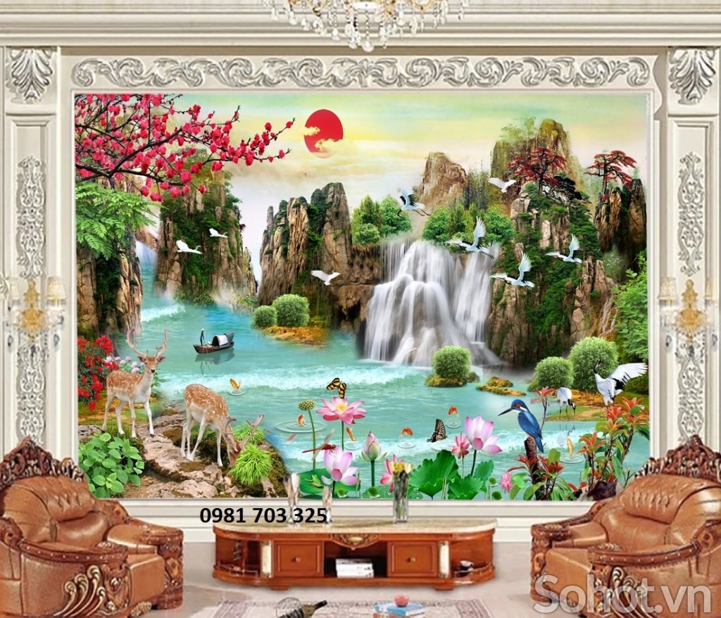 tranh 3D phong cảnh trang trí phòng khách