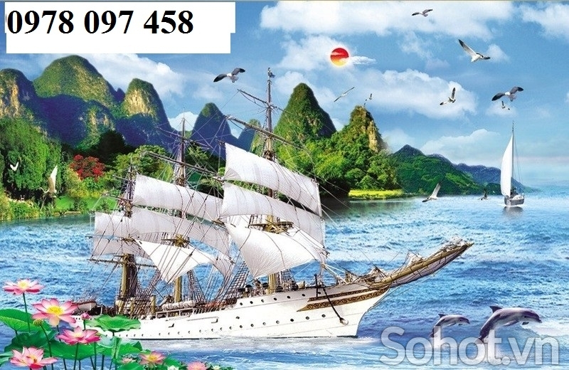 tranh thuyền buồm căng gió
