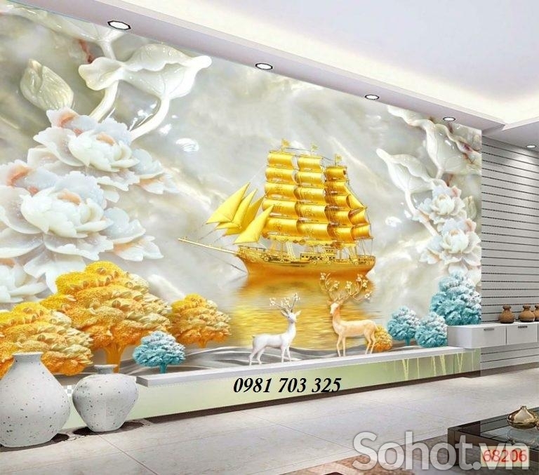 Tranh gạch phong cảnh thuyền buồm xuôi gió