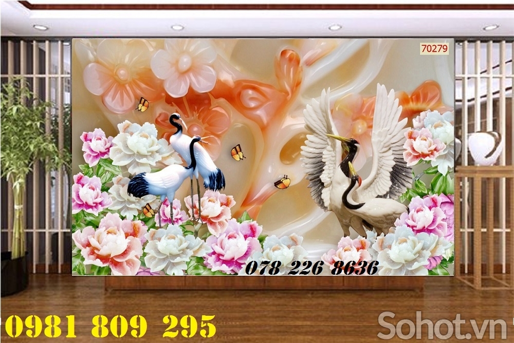 Gạch tranh sứ ngọc chim hạc