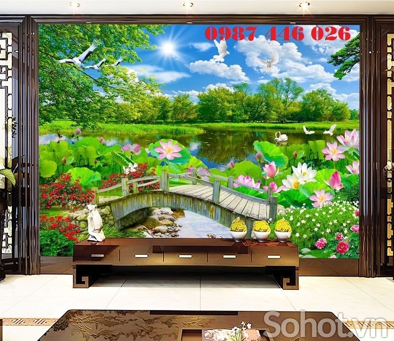 Tranh thác nước trên gạch 3d
