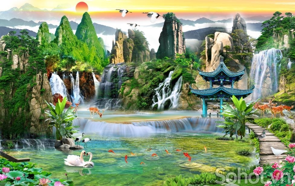 Gạch trang phong cảnh phòng khách