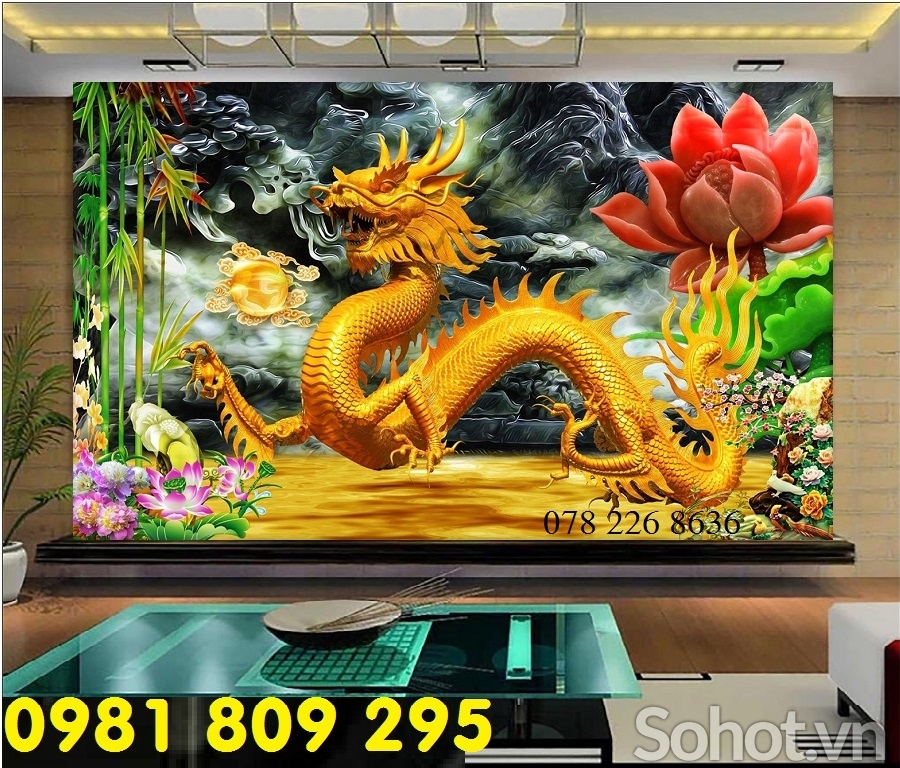 Tranh gạch 3d rồng ốp phòng thờ