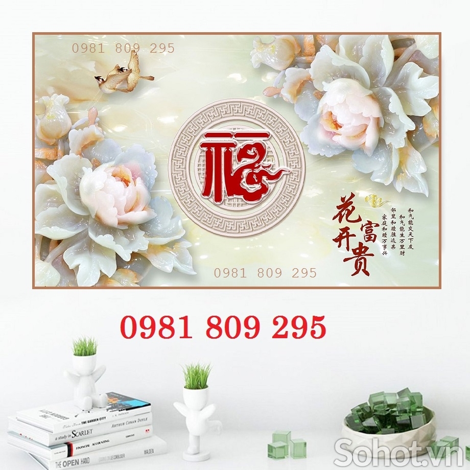 Gạch tranh 3d mẫu đơn sứ ngọc