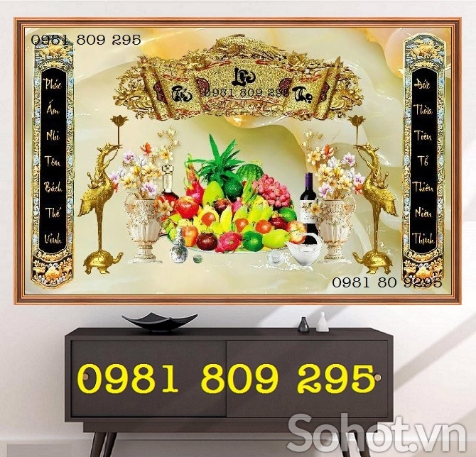 Mẫu tranh gạch 3d câu đối phòng thờ