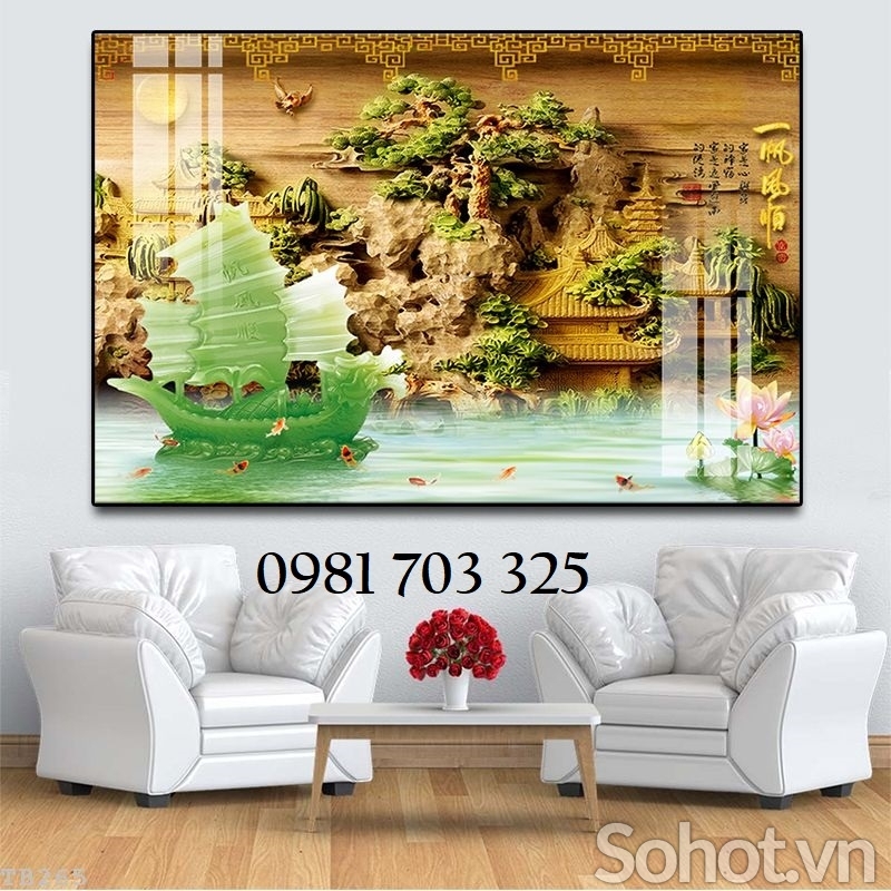 Tranh gạch men thuyền buồm, tranh phong thủy đẹp