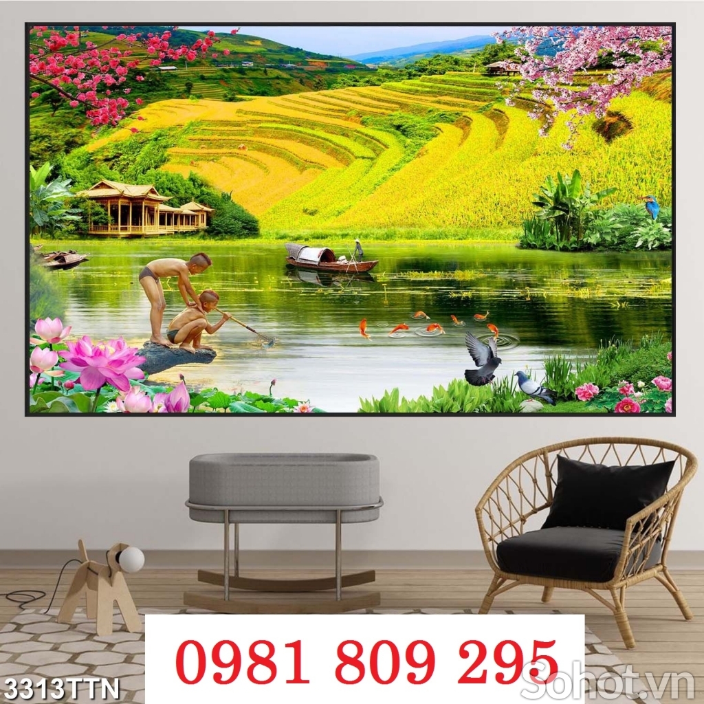 Tranh gạch ruộng bạ thang , gạch tranh 3d