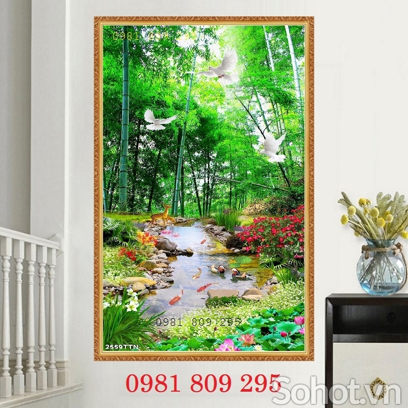 Tranh gạch men thác nước , gạch ốp tường 3d