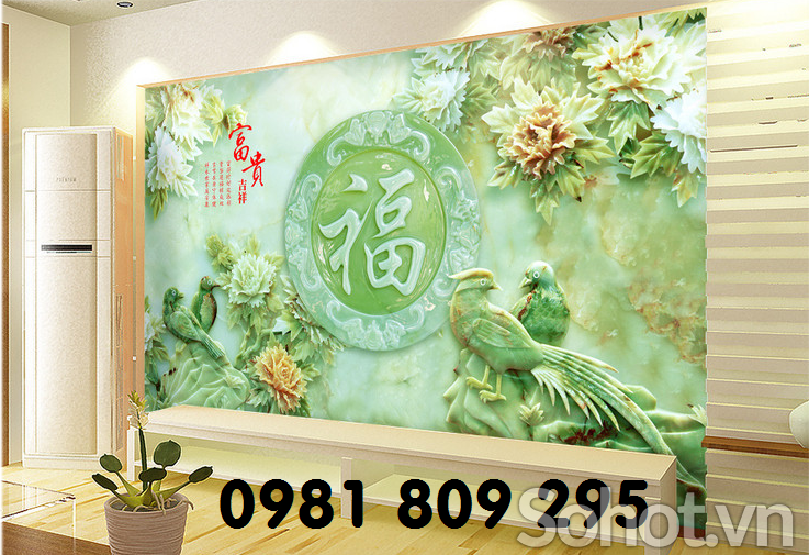 Tranh gạch men , tranh chim công 3d