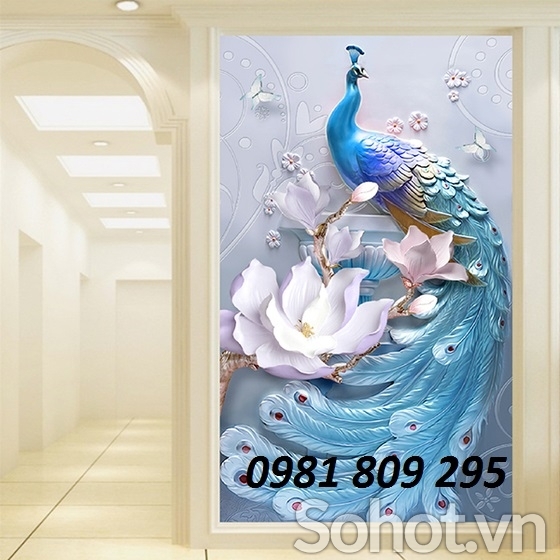 Tranh chim công khổ đứng - gạch tranh 3d
