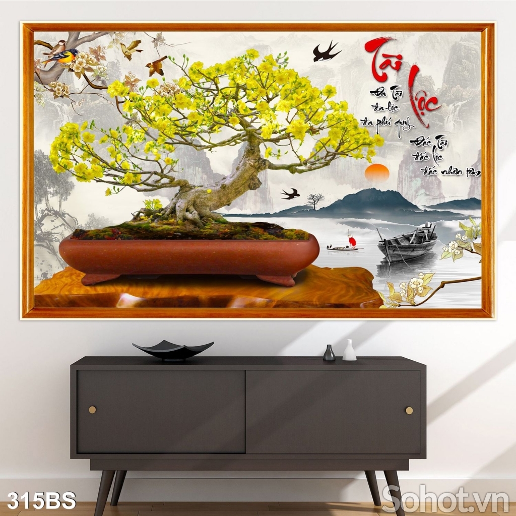 Bức tranh hoa mai vàng đón xuân .