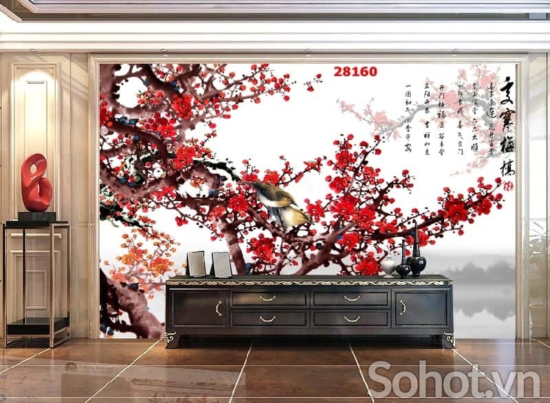 Tranh gạch 3d ốp tường hoa đào - XV322