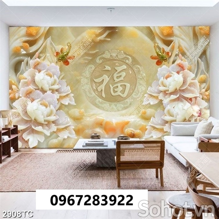 Tranh gạch hoa mẫu đơn ốp tường