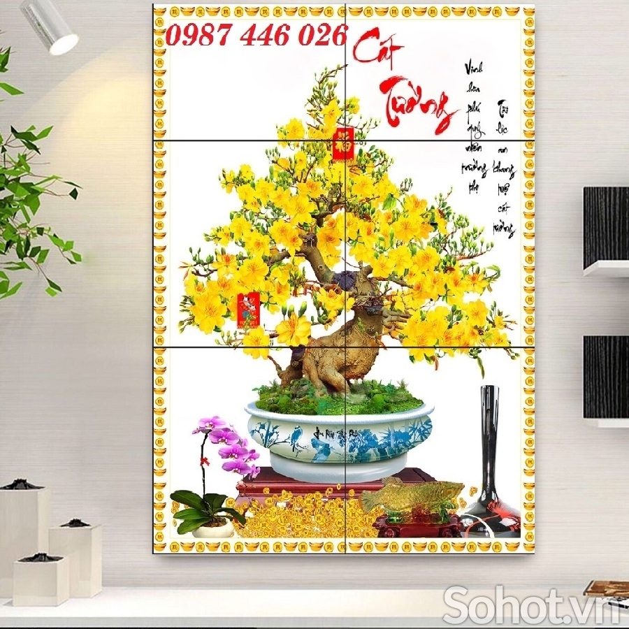 Gạch ốp tường tranh gạch men hoa mai vàng HP98283
