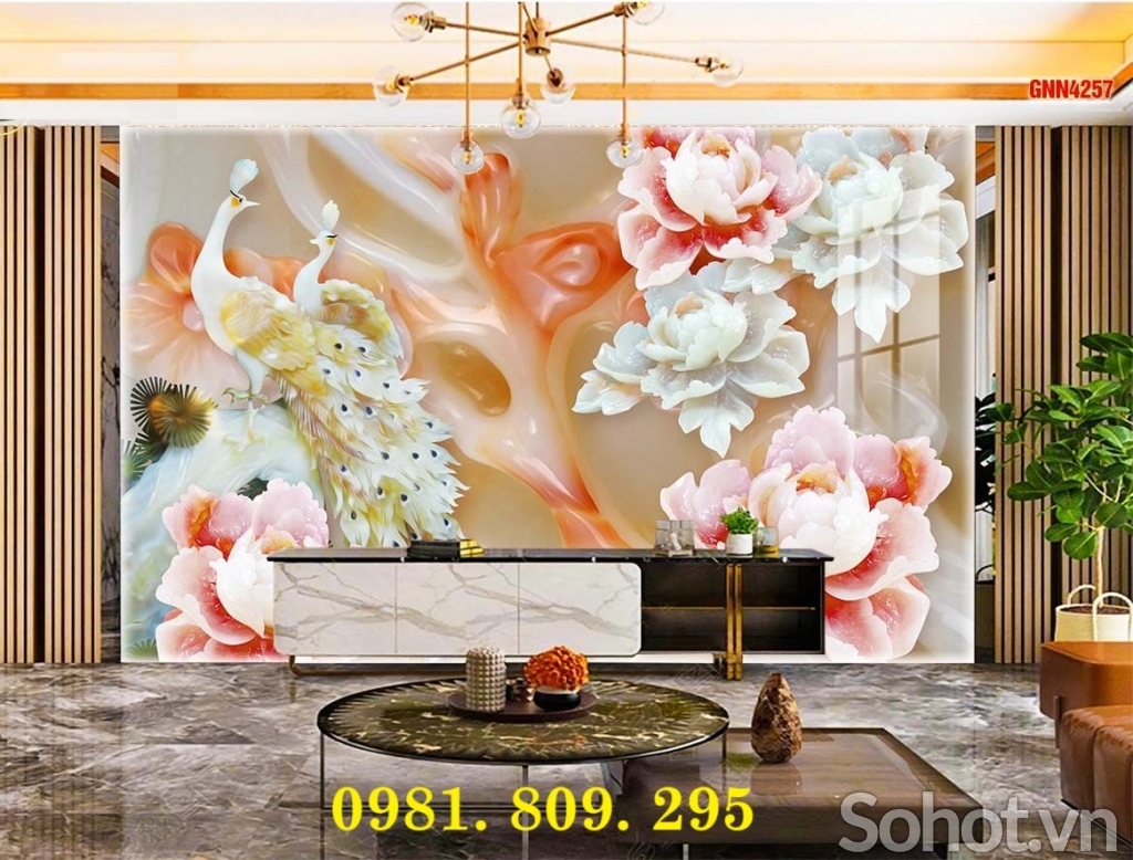 Gạch tranh 3d hoa mẫu đơn , tranh sứ ngọc