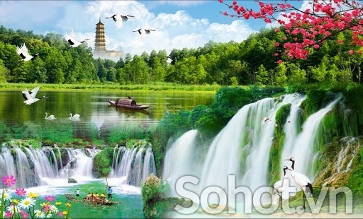 Tranh 3d - tranh gạch 3d sơn thủy hữu tình - NBV87