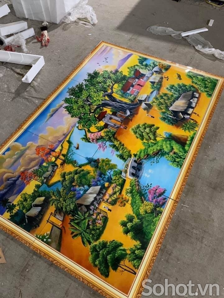 Tranh gạch 3D đẹp cảnh làng quê