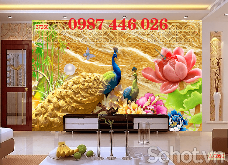 Gạch tranh 3d chim công ngọc bích HP8722