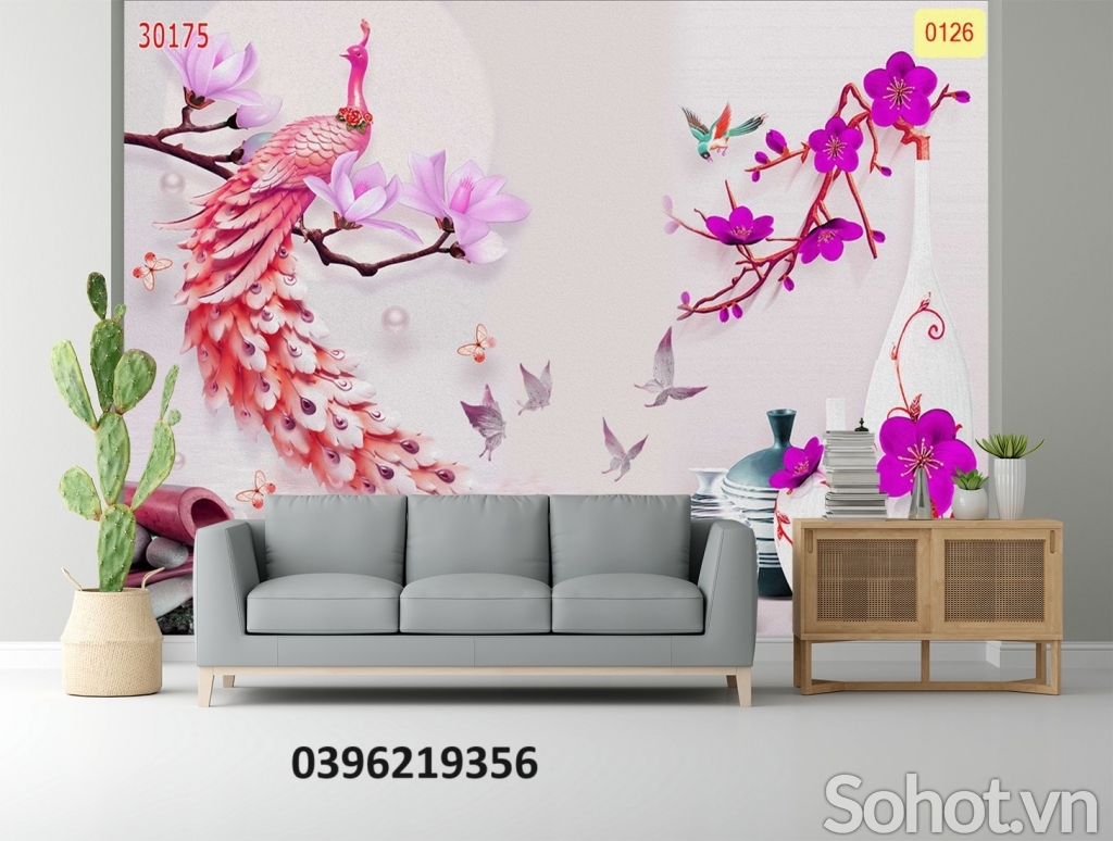 Gạch tranh 3D hình công phượng trang trí