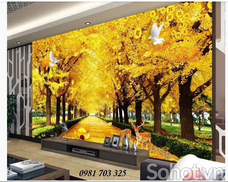 Tranh gạch 3D phòng khách- gạch tranh 3D phong cảnh mùa thu