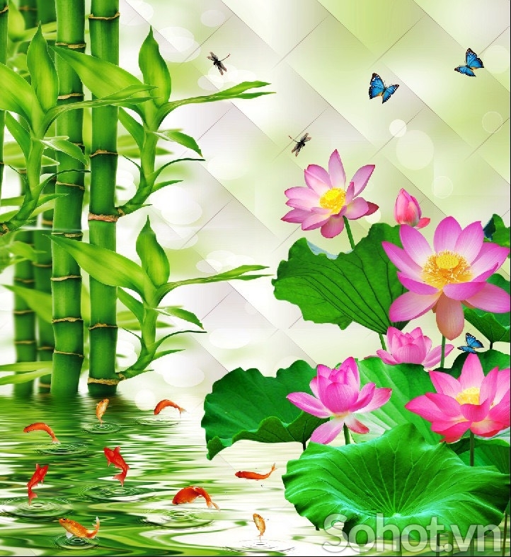 Tranh hoa sen 3d - tranh gạch 3d hoa sen - 9433XN