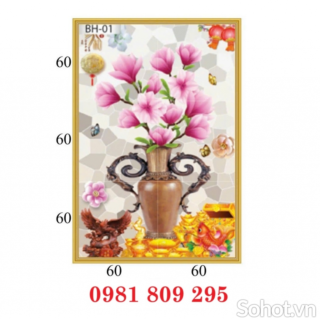 Gạch tranh khổ dọc 3d bình hoa HQ9491