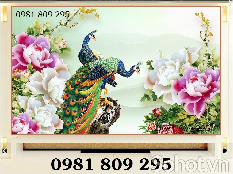 Tranh chim công - gạch tranh phòng khách