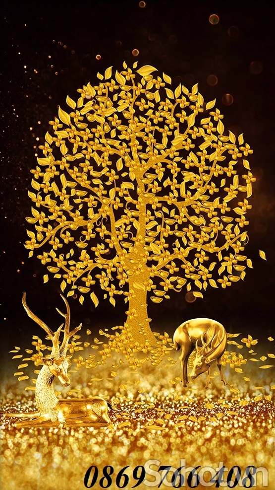 Tranh kim tiền-Gạch tranh cây tiền vàng tài lộc