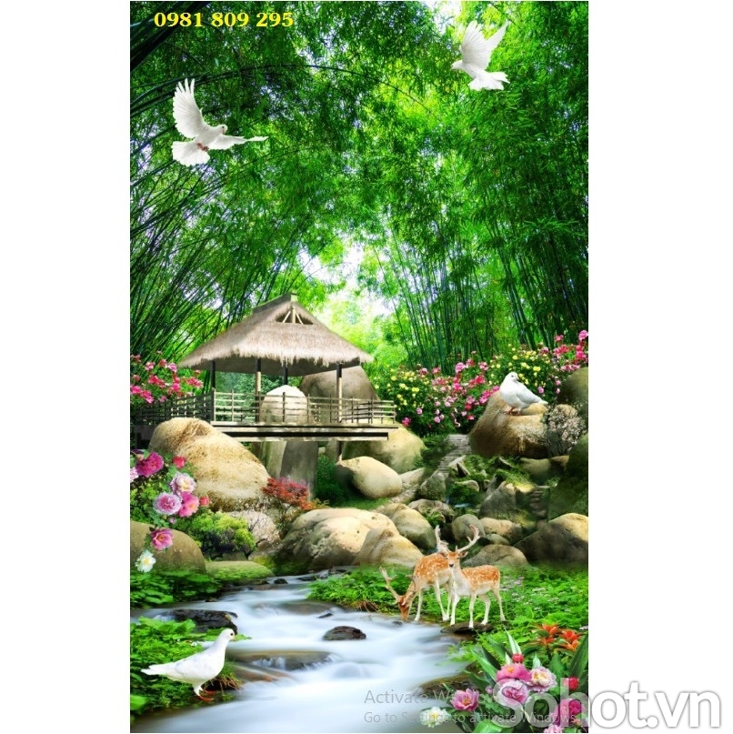 Tranh gạch , gạch ốp tường 3d cảnh khổ dọc