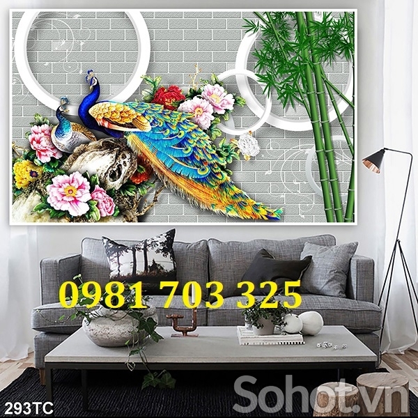 Tranh gạch men 3D chim công