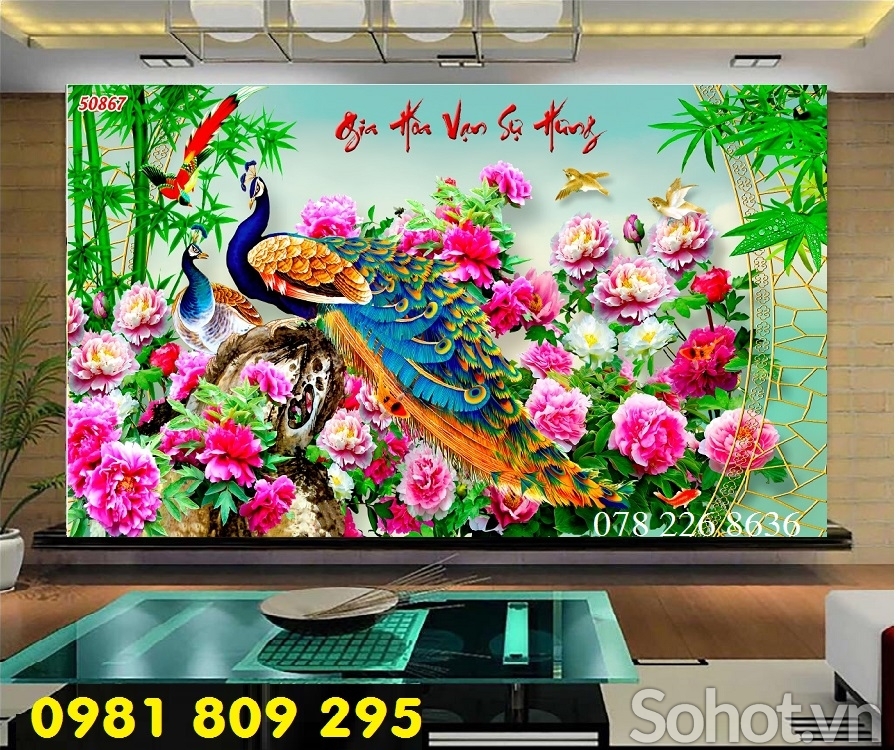 Tranh gạch 3d ốp phòng ngủ - chim công