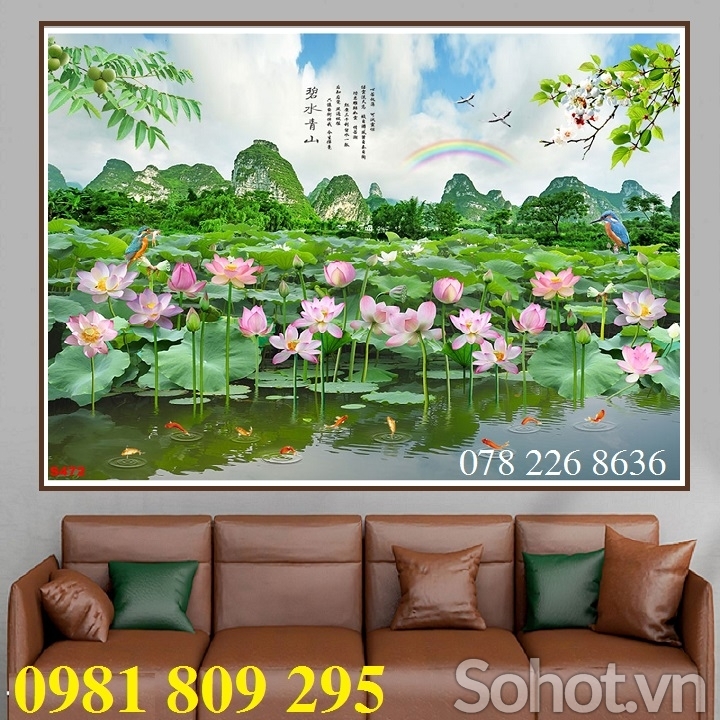 Tranh hoa sen ốp tường - gạch 3d
