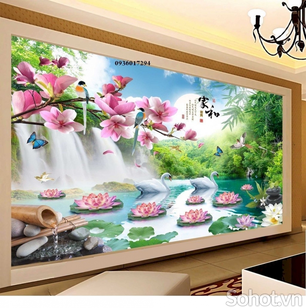 tranh gạch hoa đào- tranh gạch men 3D