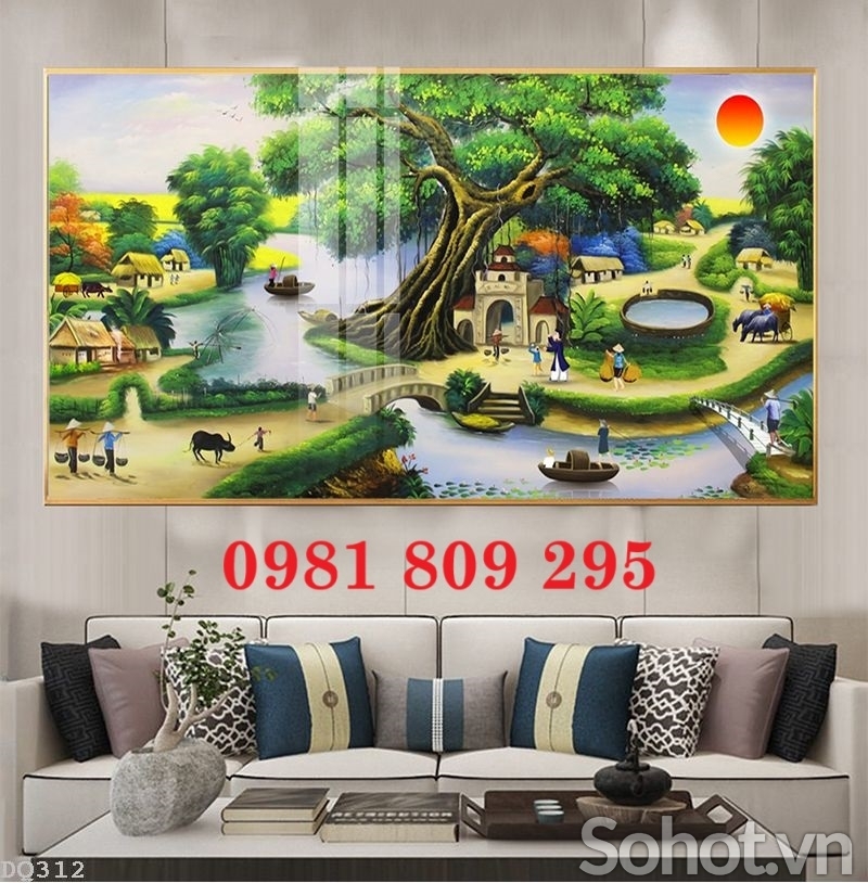 Tranh gạch men làng  quê 3d