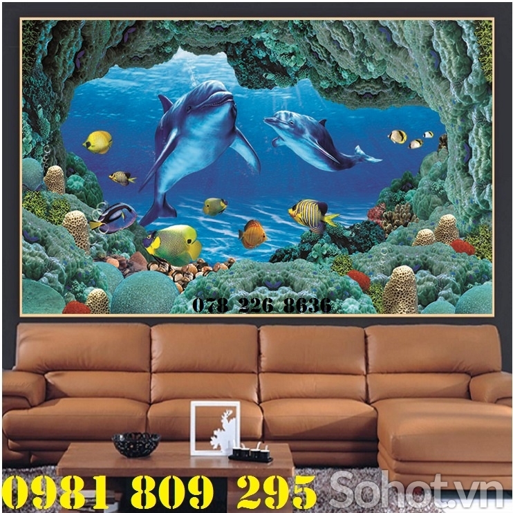 Gạch tranh 3d cá heo - tranh gạch ốp tường
