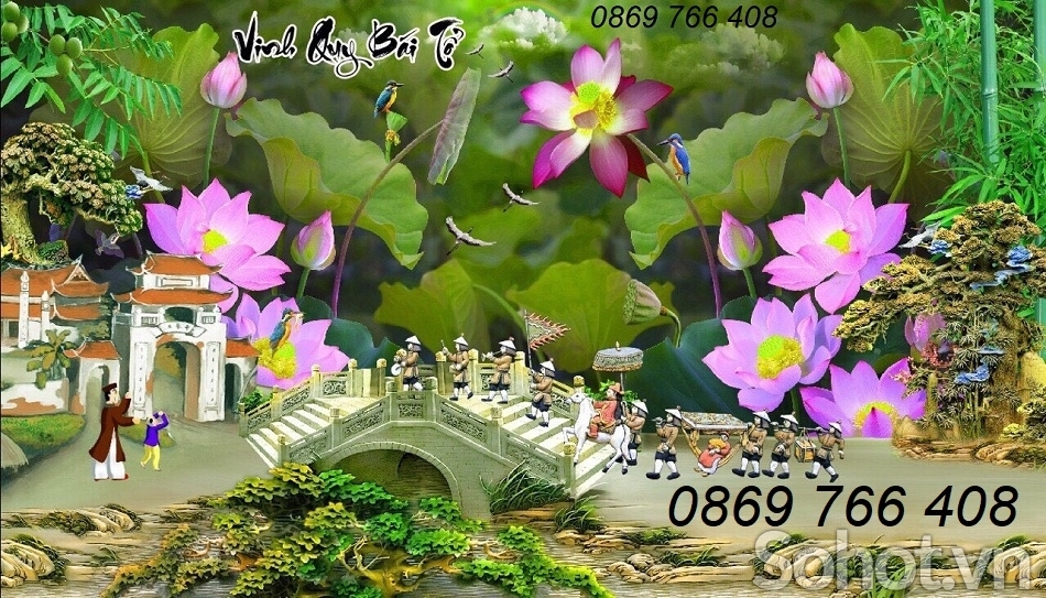 Gạch tranh hoa sen-tranh gạch 3D