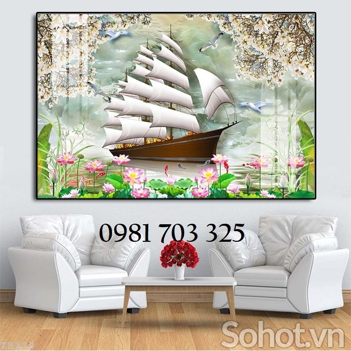 Tranh gạch 3D thuyền buồm đẹp
