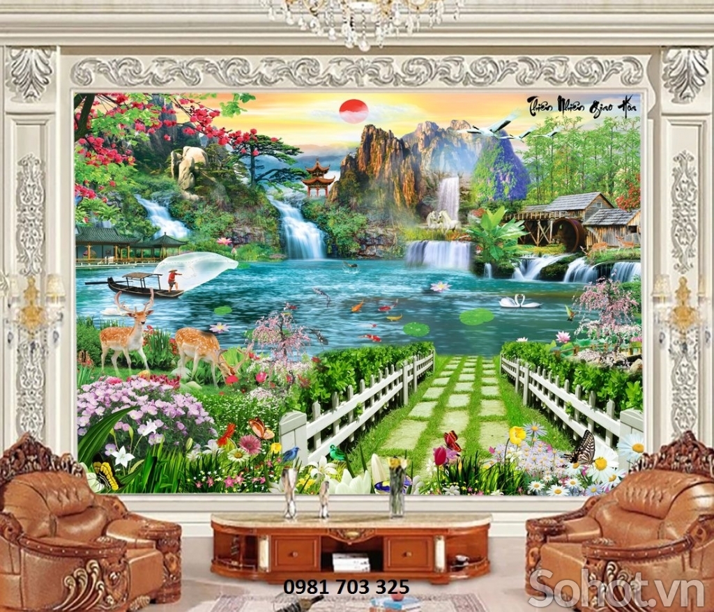 Gạch tranh 3D- tranh 3D phòng khách