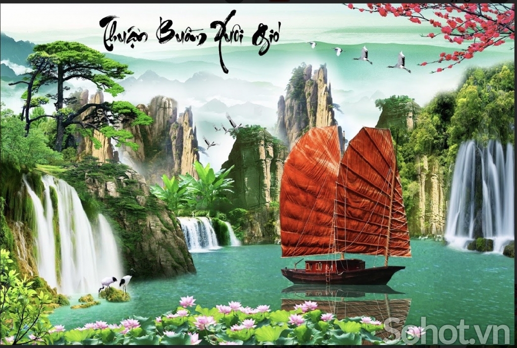 Mẫu tranh gạch 3d thuyền buồm - 875SN