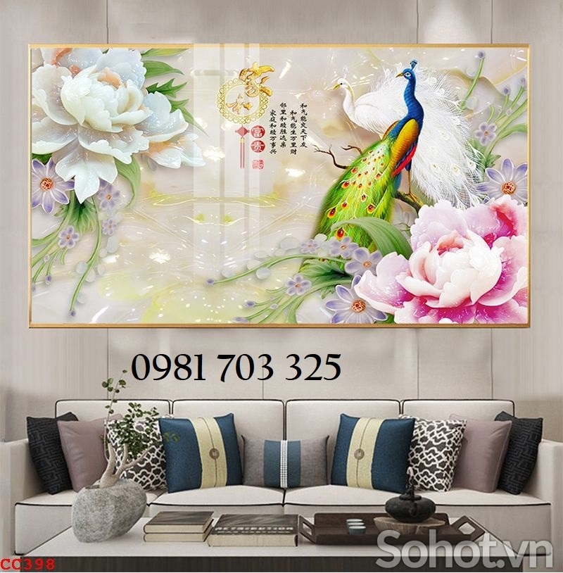 Tranh gạch chim công phong thủy